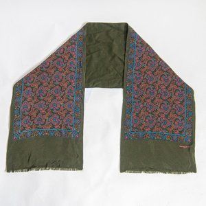 90s Green Paisley Floral Silk Scarf 56in x 11.5in
